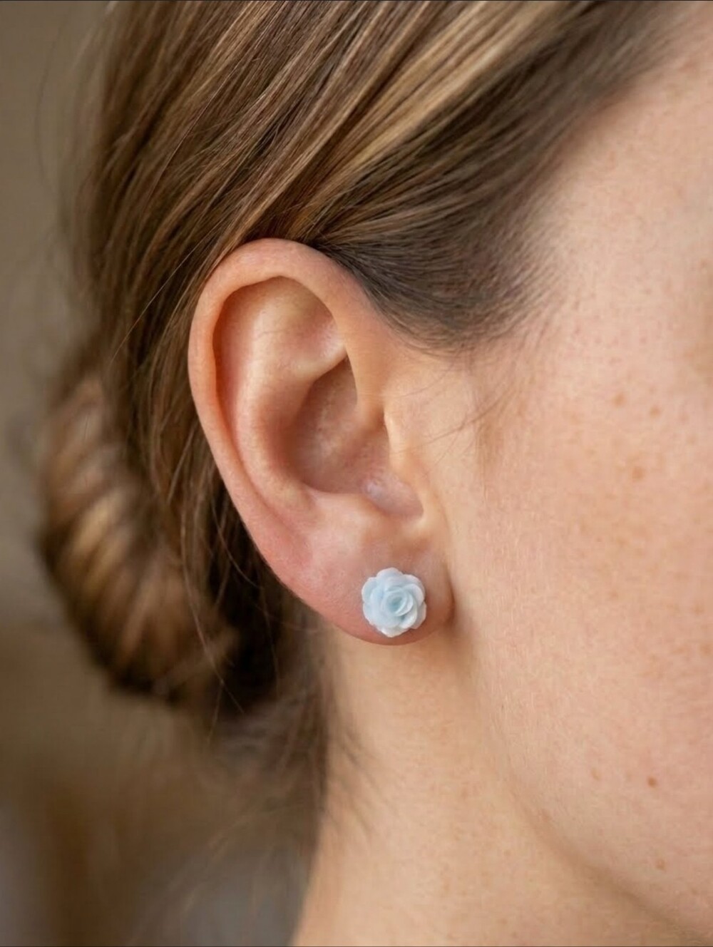 Delicate Light Blue Rose Stud Earrings - Women Jewelry